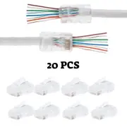 20 pcs RJ45 End Pass Through Connector for CAT6 UTP Network Cable Gold Plated