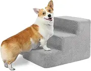 Dog Stairs for Small Dogs, 3 Steps High-Density Dog Stairs for Sofa Chair & High Bed, Pet Steps Foam Dog Stairs with Removable Cover&Non-Slip Bottom for Cats Dogs Doggy, Grey