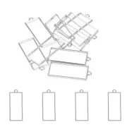 50Pcs Rectangle Alloy Open Back Bezel Pendants Resin Frame Silver Tone