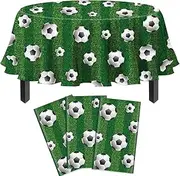 3 Pack Soccer Party Tablecloth Soccer Table Cloth Soccer Round Plastic Table Cover Sports Theme Party Table Covers Soccer Birthday Decorations Soccer Theme Birthday Party Supplies 84 x 84 Inch