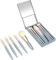 ASTIMESA 5 Pcs Travel Size Face Makeup Brushes Set with Case & Mirror, Portable Mini Make Up Brushes Kit, Complete Function Cosmetic Brushes for Nose Contour Eyeshadow Powder Detail Smudge (Blue)