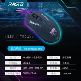 RASTO RM21 電競RGB發光靜音有線滑鼠