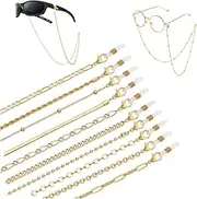 [HEIDKRUEGER] 10 Pieces Eyeglass Chains String Holders for Women Men Gold Link Necklace Around Neck Glasses Mask Chain Lanyard Eyewear Retainer Accessory Chain, Gold, 31inch