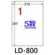 【1768購物網】LD-800-TI-A 龍德(1格) 透明三用標籤(可列印)貼紙-210X297mm - 80張/盒 (LONGDER)