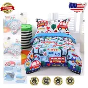 Blue Car Toddler Bedding Set - 4 Piece Cotton & Tencel Comfort