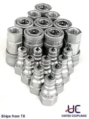 1/4" NPT ISO 7241-1 Series "A" Quick Disconnect Hydraulic Couplings, Set of 10