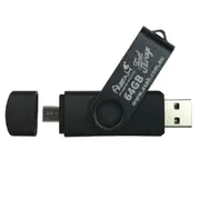 USB Flash Drive 64GB Storage Micro USB Connection Capable Black Swivel