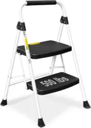 SocTone 2 Step Ladder, Folding Stool for Adults with 2-Step, White