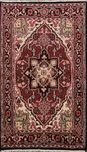 Traditional Geometric Indo Heriz Oriental Rug 4x6 Hand-knotted Wool Carpet