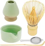 5Pcs Matcha Whisk Set Reusable Matcha Making Kit with 500ml Ceramic Match Bowl Matcha Whisk Holder Bamboo Matcha Scoop Matcha Whisk Stainless Steel Matcha Sifter (Green)