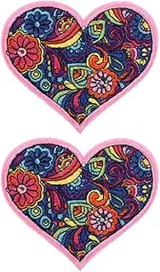 LALAFINA 2pcs Sew on Patches for Clothing Large Heart Embroidered Patches Fabric Sewing for Jackets Backpacks Jeans
