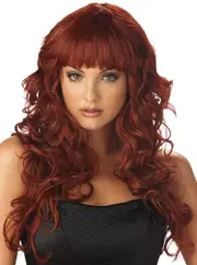 Impulse Auburn Red Womens Curly Wig with Fringe