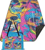 sanluoli Outdoor Picnic BlanketWater ResistantParkPicnic Blankets Largefor Grass Concert BlanketSkulls Dancing Colorful