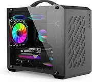 LIODUX MINI-Tower Case, Mini Portable ITX Computer Case, Full Side Glass Transparent DIY Desktop Case with Handle, Gaming PC Case 360mm Radiator, Computer Tower Case - Fan not Included (Black)