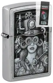 Zippo 48387 Steam Punk Woman Street Chrome Lighter + FLINT PACK