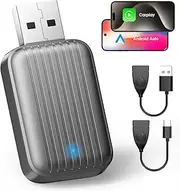 Wireless CarPlay Adapter UK for iPhone, 2 IN 1 Android Auto Wireless Adapter 2025 Upgraded, Convert Wired Android Auto, Plug and Play，Compatible with iPhone iOS 10+, Android 11+, for Cars from 2016+