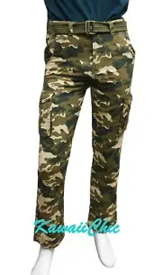 Ring Of Fire Army Green Camo Verdes Belted Cargo Pants Youth Big Boys Size 10-18