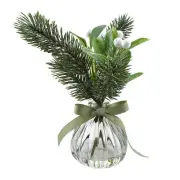 Artificial Snowy Mistletoe and Pine Leaves in Vase, 9-inch