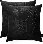 Pack of 2 Decorative Throw Pillow Covers Black Gothic Pillowcase Velvet Soft for Couch Sofa Bedroom 20x20 Inches Black On Black Print