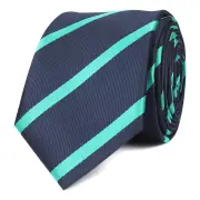 Navy Blue Skinny Tie with Striped Light Blue