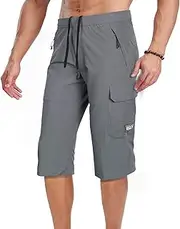 [Caweadw] Men's Outdoor Hiking Shorts Quick Dry Stretchy 3/4 Capri Pants Cargo Shorts Male
