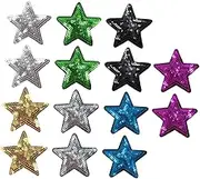 HAWILLOSCH 14Pcs Sequin Star Patches for DIY Clothing Appliques Colors Decorative Embroidery Sew Patches for Clothes Cute and Star Designs for Tailoring and Crafting