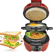 Multifunctional Burger Press Machine, 600W Mini Breakfast Sandwich Maker, with Egg Frying Ring, Indicator Light, Non-Stick Pan, Detachable Design, Easy to Clean, for Making Breakfast red