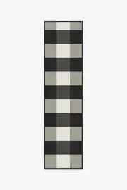 75' x 305' | Machine Washable Runner Rug | Kid & Pet Friendly | Indoor Rug | Gingham Plaid Black & White Outdoor Rug | Ruggable