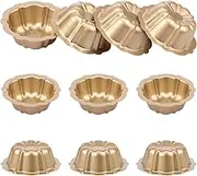 FwQoFvk 10Pcs 4 Inch Carbon Steel Pumpkin Shape Fluted Cake Pan, Versatile Stackable Tube Cake Pan, Non Stick Easy Release Pan for Cupcake Muffin Brownie Pudding 11.5x11.5x4cm (Gold)