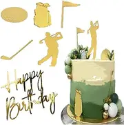 6 Pieces Golf Cake Decorations Cake Topper,acrylic Golf Player Cake Birthday Decorations,Happy Birthday Golf Cake Toppers for Golfers with Cart Flag Golf Ball for Golf Theme Party Supplies(Gold)