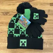 Minecraft Creeper Beanie and Gloves Set - Winter Hat - Gaming Gifts Youth OSFM