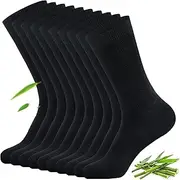 [oolong] Bamboo Socks Mens Bamboo Work Socks, 10 Pairs Unisex Black Socks,Viscose Bamboo Rayon Socks for Men 6-13 Breathable Lightweight, Super Soft