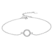 Silver plating Bracelet for Women Round Circle Charm Bracelets Chain Link Jewelry