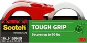 Scotch Tough Grip Moving Packing Tape, Clear, Moving Tape That Secures Boxes up to 80 Pounds, Moving Supplies, 1.88 in. x 54.6 yd., 2 Tape Rolls with 1 Dispenser
