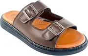 [Lusco] Men's Leather, Adjustable Buckle Strap, Flat Sandals, Brown, 11 UK