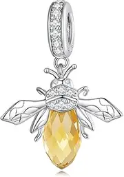 [DOYIS] 925 Sterling Silver Yellow Zirconia Bee Pendant Charms for Pandora Charms Bracelets