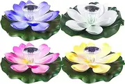 ComeHome 4 Color Solar Lotus Pond Light, 4 Pack Multi-Color Floating Solar Lights for Pool & Pond