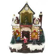 B/O Lighted Musical Village with “Christmas Gift” Sign Building 10 Inch