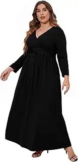 [FUNJULY] KOJOOIN Plus Size Boho Dress Womens Plus Size Casual Dresses Wrap V Neck Maxi Dress with Belt Tiered Flowy Boho Long Dresses, Black, 3X-Large