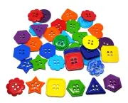 50 Mix colors geometric shape buttons 4 holes square, star, triangle, hexagon