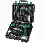 Drill Set: 8V Green Cordless Drill, Home Tool Kit with 126 Piece Hand Tool Ki...