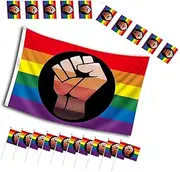 Pride Flag Set,LGBTQ Flag with Power Fist - Gay Flag Set with 3x5ft Pride Flag, String Flag and Stick Flags for Outdoor Indoor Parade Decoration Strop-au