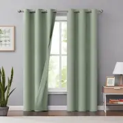 Melodieux Linen Green Blackout Curtains 96 Inches Long for Living Room, Bedro...