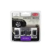 SAAS Wheel Nuts Flat Head Bulge 1/2 Chrome Finish 35mm Length - in a Pack of 5
