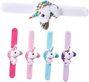 MOLUCKFU 5pcs Plush Cartoon Unicorn Slap Bracelets Adorable Stuffed Animal Wristbands for Birthday Party Supplies Mixed Color Decorative Slap Bands for Themed Celebrations