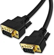 XANHAM 16 Feet(5 Meter) RS232 Null Modem Cable DB9 2 3 Cross TX RX Line Double Shielded(Metal Braiding&AL-foil) Male to Male, Black, SC902X10MM