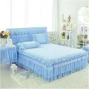 Bed Valance Skirt 1/3-Piece Set Fitted Bed Skirt Bedspread Coverlet Lace Gauze Bed Sheet Dustproof Ruffle Individual/Double Bed Princess Sheets Student Ruffled Cotton Non Slip,Easy Care Fitted