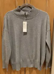 NWT Eileen Eileen Moon Gray Mock Neck 100% Cashmere Pullover Sweater $378 S