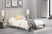 Modern Classic Herman King Fabric Bed Frame White Oak with Black Legs