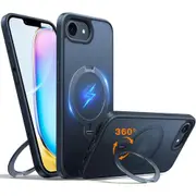 Torras iPhone 16e (6.1") Ostand Spin Case - Black All in One: Magnetic / Stand / Ring Holder - 360 Spin [X00RP147031]